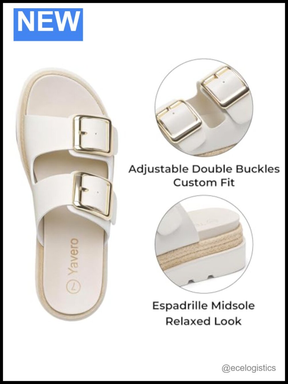 Womens Espadrille Platform Slide Sandals with Double Buckle Adjustable Fit - Picture 4 of 6